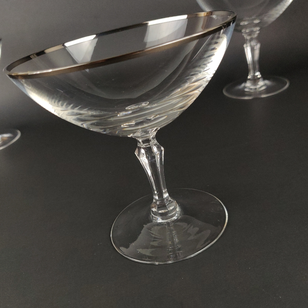 Vintage Silver Rim Coupe Glasses | Set of 6